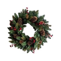 Hometown Holidays 38513 Red Cone and Berry Wreath, PVC, Wire Hook Mounting, Pack of 4 