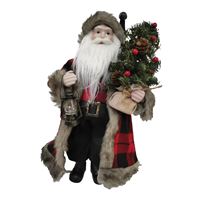 Hometown Holidays 22521 Christmas Figurine, 18 in H, Buffalo Plaid Plush Santa, 80% Polyester, 18% Plastic and 2% Others, Pack of 6 