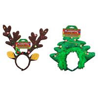 Hometown Holidays 702374 Flashing Antler Headband, Polyester, Multi-Color, Pack of 12 
